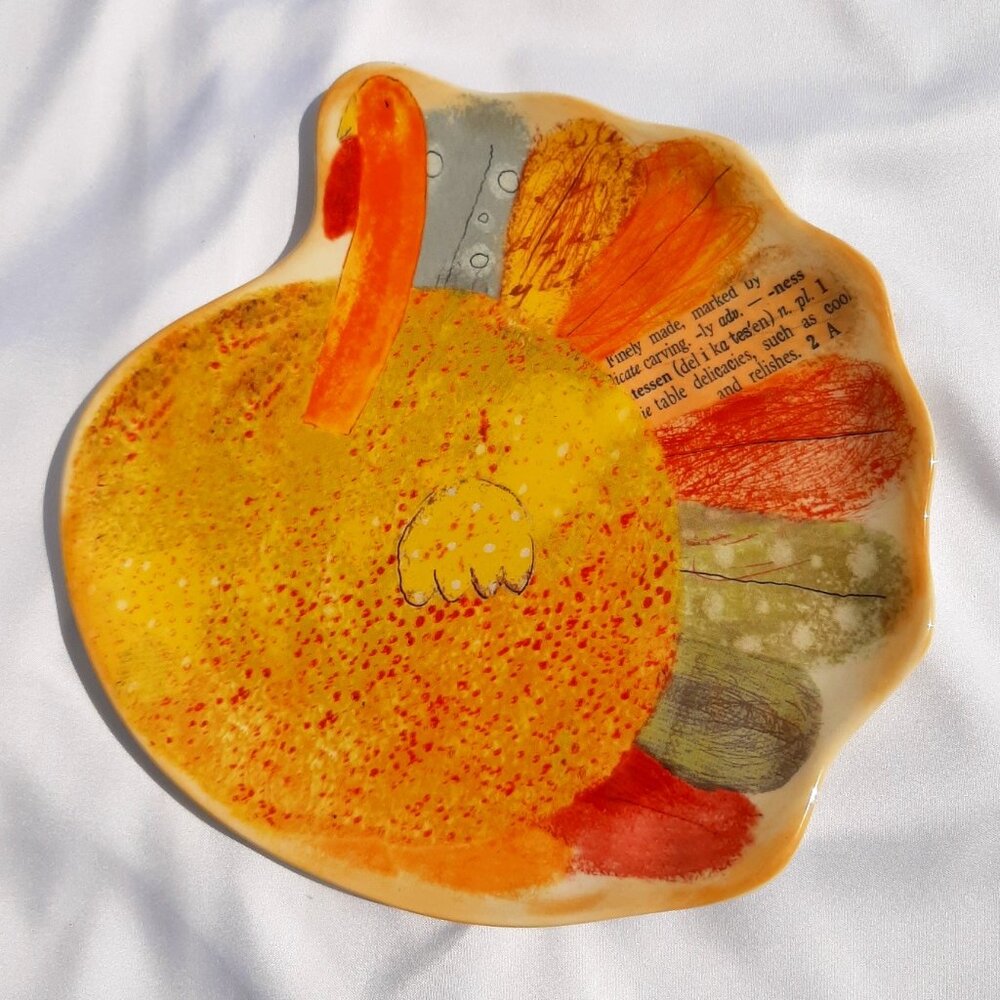 Vintage HALLMARK Turkey * Thanksgiving CERAMIC Appetizer Serving Plate 8"x8"